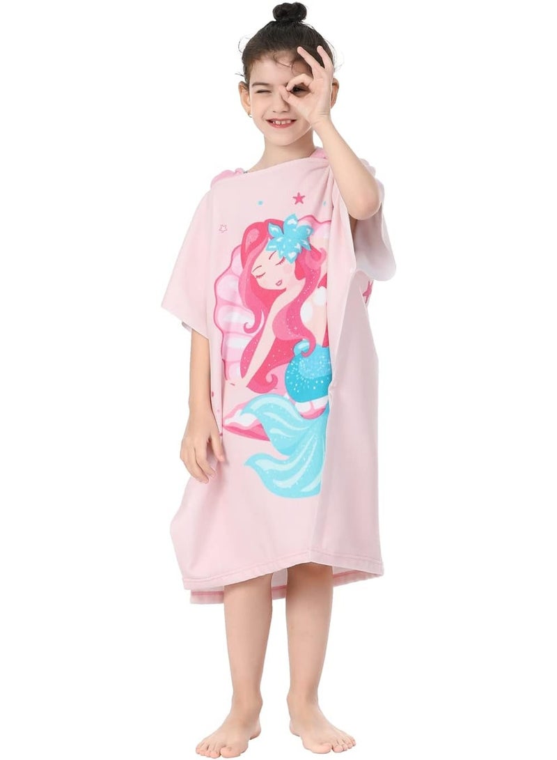 Soft Microfiber Swim Cover-ups for 3 to 8Years Old Kids Hooded Bath Towels Girls' Mermaid Beach Cape - Image 3